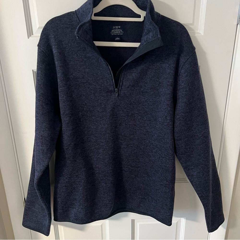 J. Crew Men's Blue Heather 1/4 zip Authentic Fleece Pullover  Large LIKE NEW
